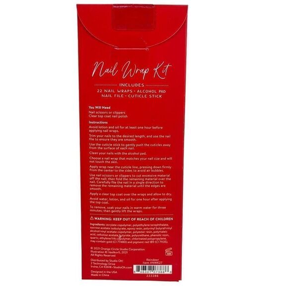 Studio Oh Mani Reindeer Christmas Red White Green Nail Wrap Kit - 22 Nail Wraps - Picture 3 of 12
